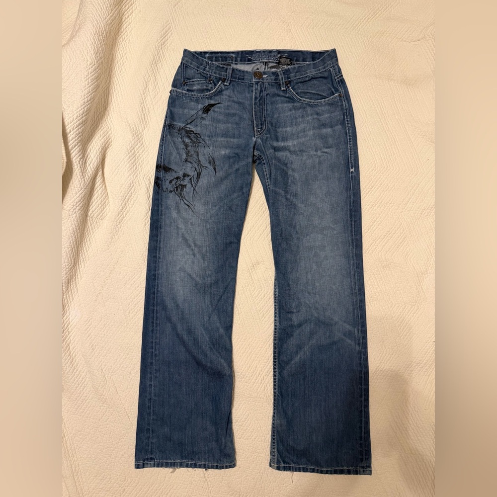 Affliction Indigo Bootcut Men's Jeans with Black Accents